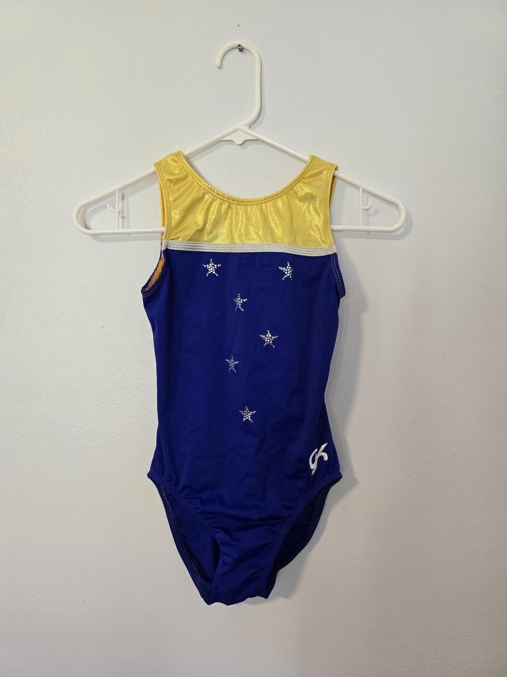 GK Gymnastics Leotard Yellow & Blue Stars Adult Small Dance